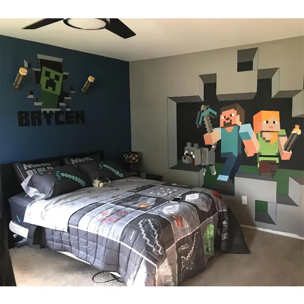 MC Game Brownstone Torch Lamp Figure 4Colors LED Night Light Bedroom Decorative Table Lamp USB Charging with Buckle Kids Toy Gif