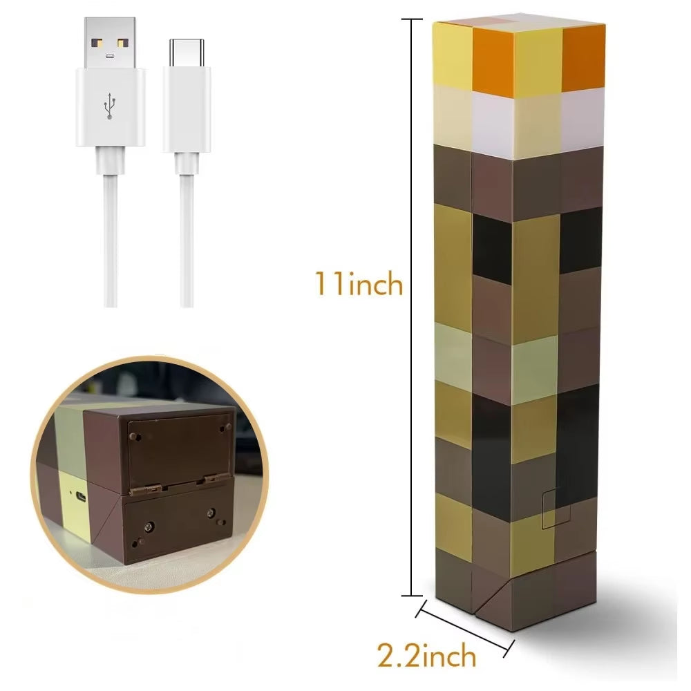 MC Game Brownstone Torch Lamp Figure 4Colors LED Night Light Bedroom Decorative Table Lamp USB Charging with Buckle Kids Toy Gif